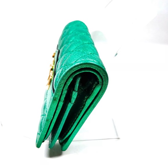 Gucci Laminated Nappa Trapuntata Card Case/Wallet GG Logo in Jasmine Green - Picture 3 of 8